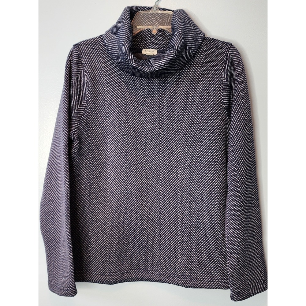 J.Crew Herringbone Funnel Neck Pullover Women Size M Navy Blue White NWOT